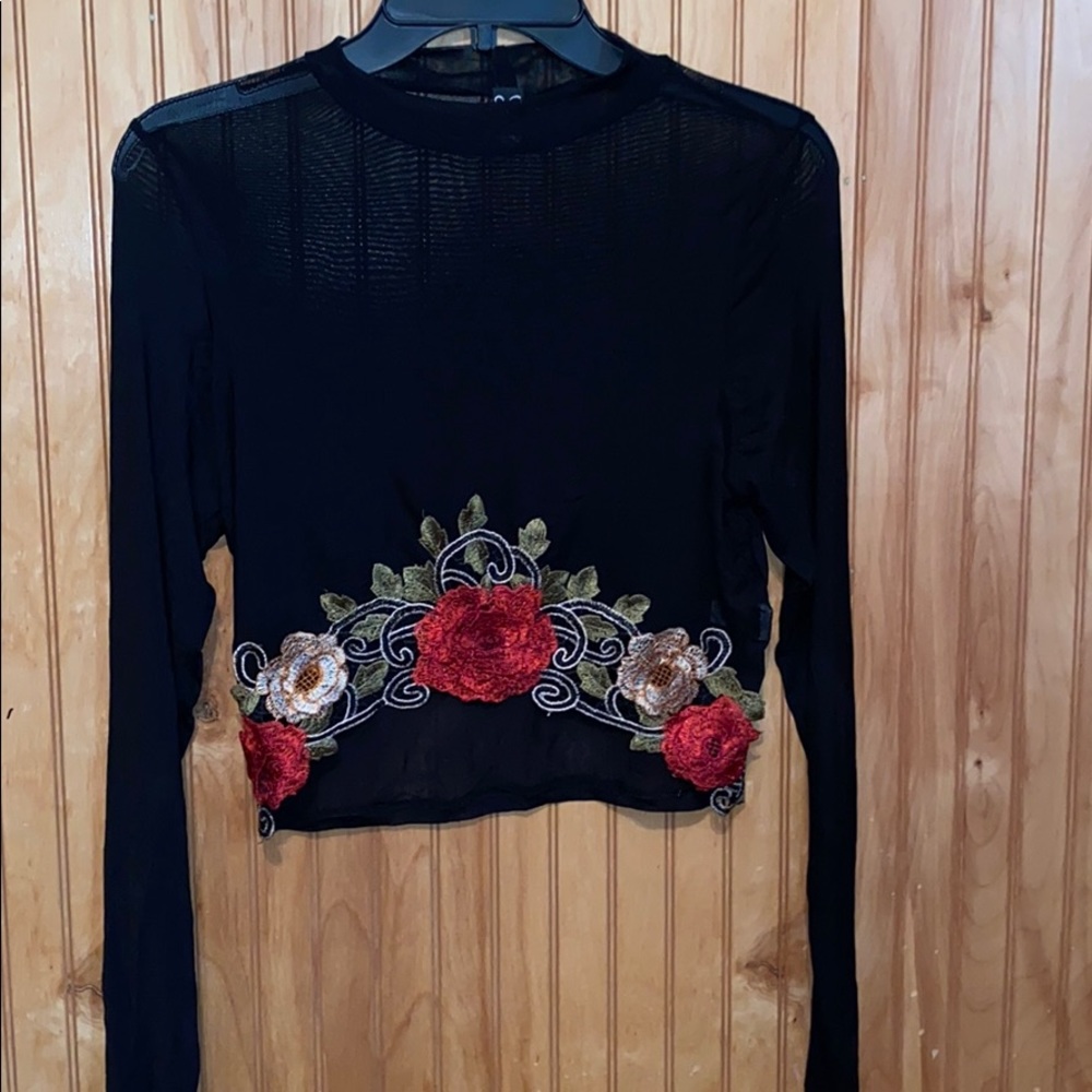 Black mesh crop top